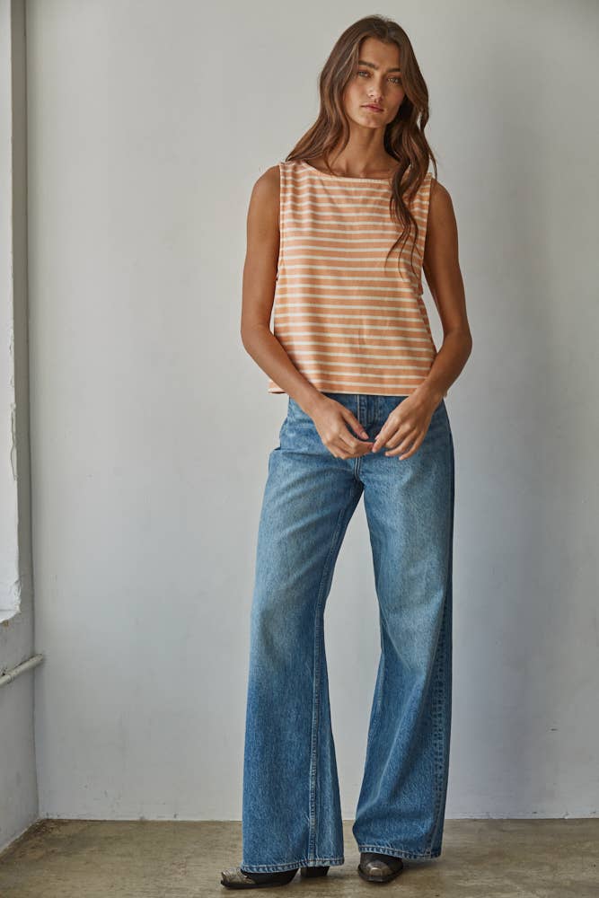 By Together | Knit Cotton Striped Round Neck Sleeveless Top