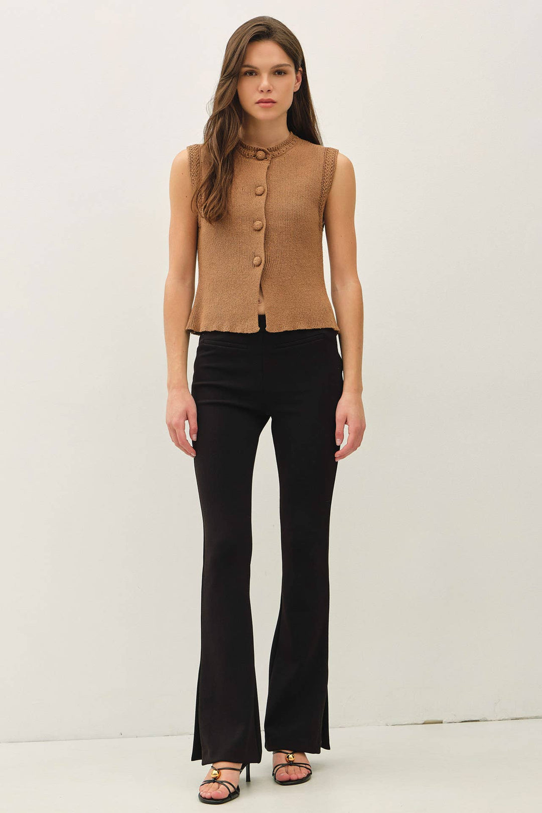 Be Cool | Corchet Trim Button Up Sweater Vest