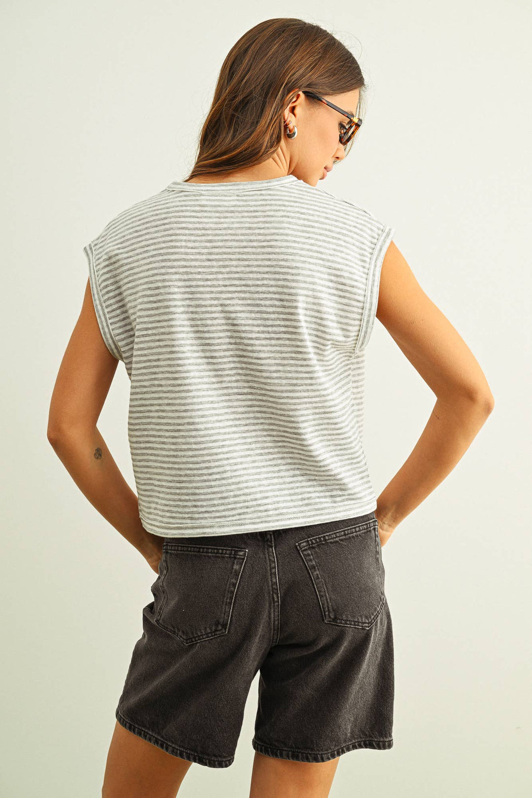 Miou Muse | Stripe Pattern Slub Top