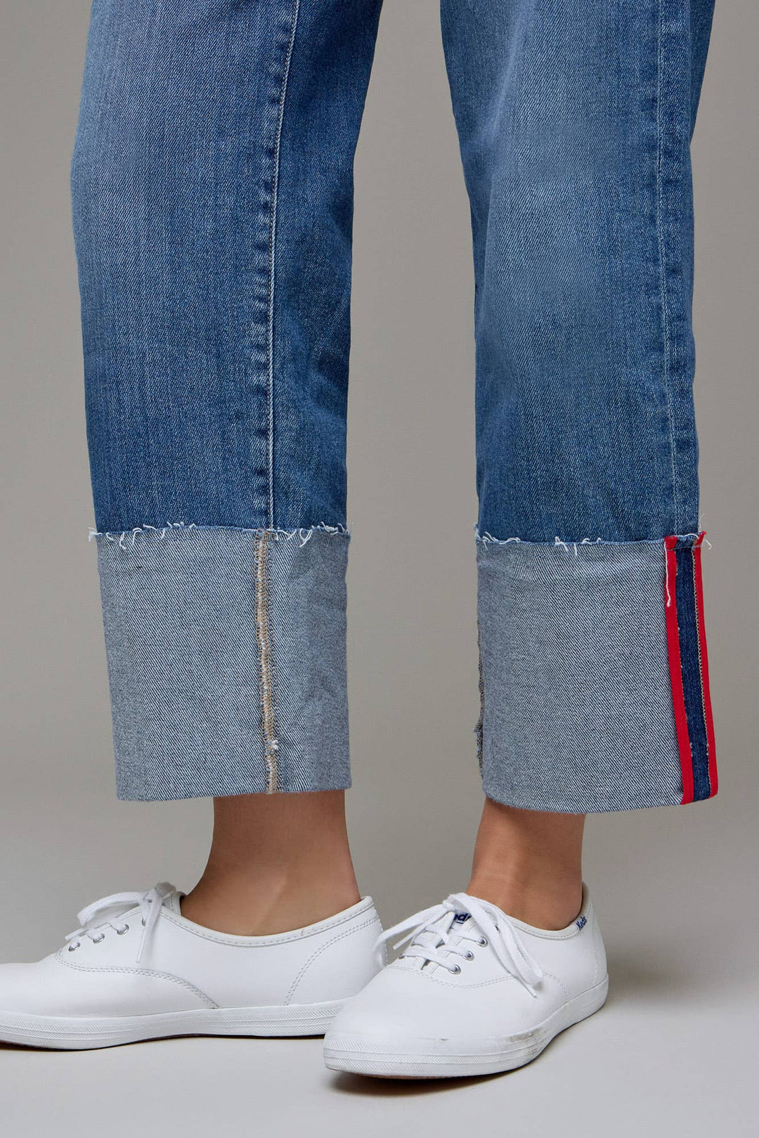 Hidden Jeans | Medium Wash High Rise Cuffed Red Tape Cropped Classic Straight