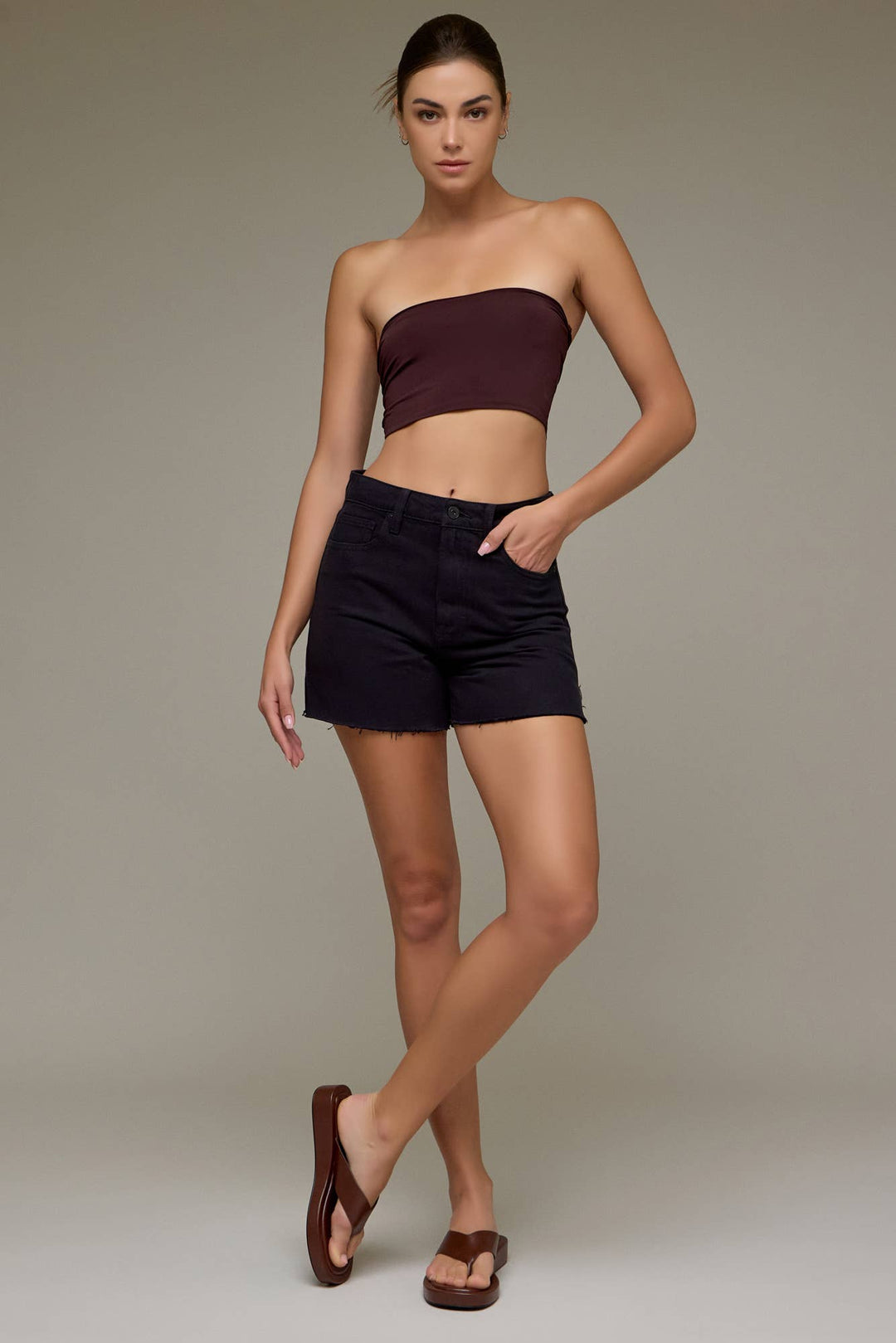 Hidden Jeans | Black Side Slit Mom Shorts