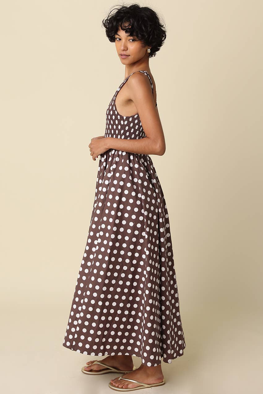 Olivaceous | Eileen Polka Dot Smock Maxi Dress