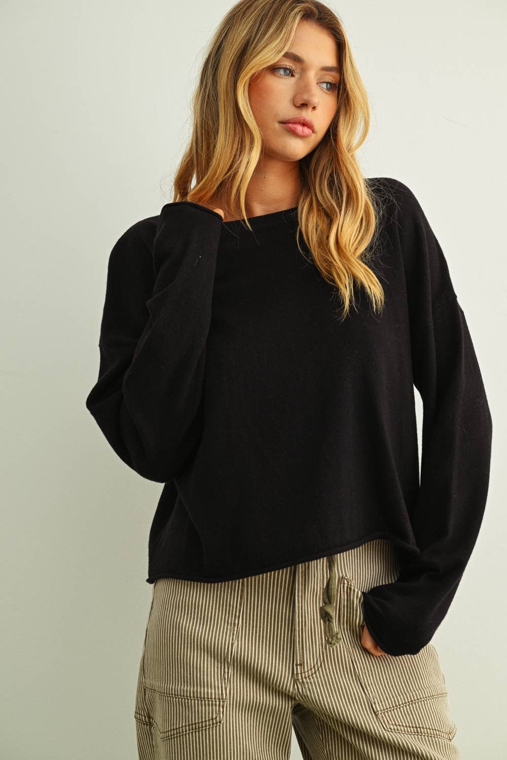 Miou Muse | Essential Short Sleeve Rolled Hem Top