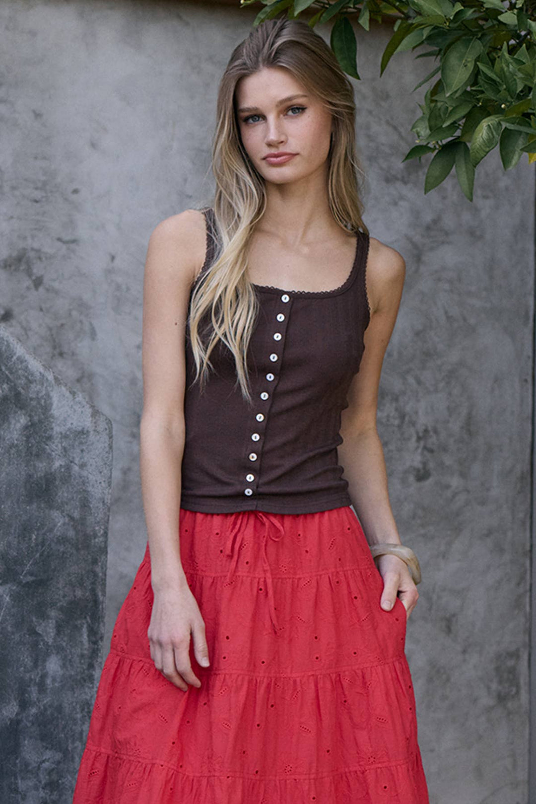 Raisonnel | Pointelle Ribbed Button Front Knit Cami