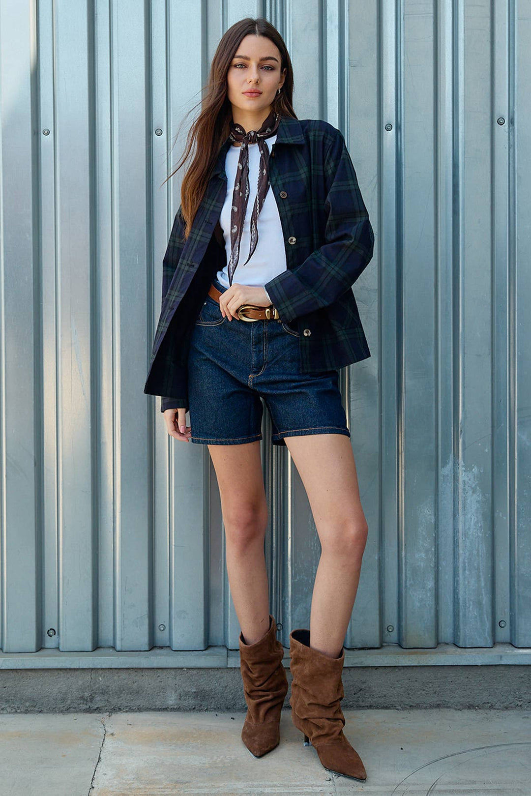 Raisonnel | Navy Plaid Button Front Pocket Jacket