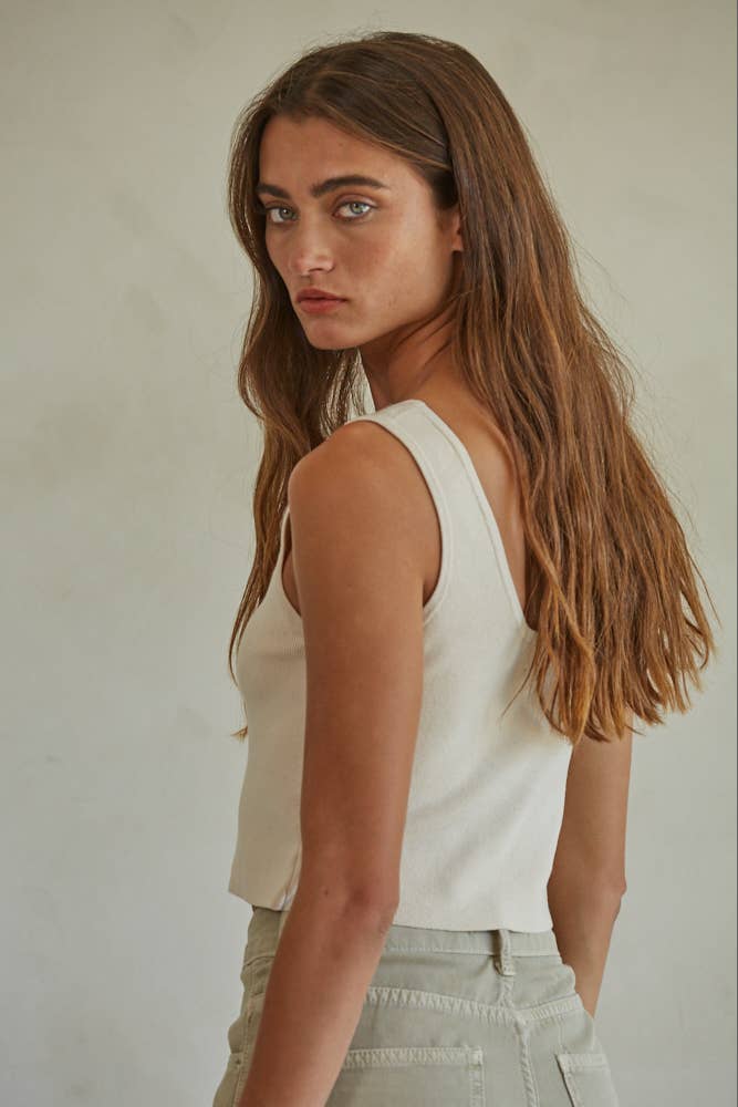 By Together | Knit Sweater Curve Neck Crop Tank Top