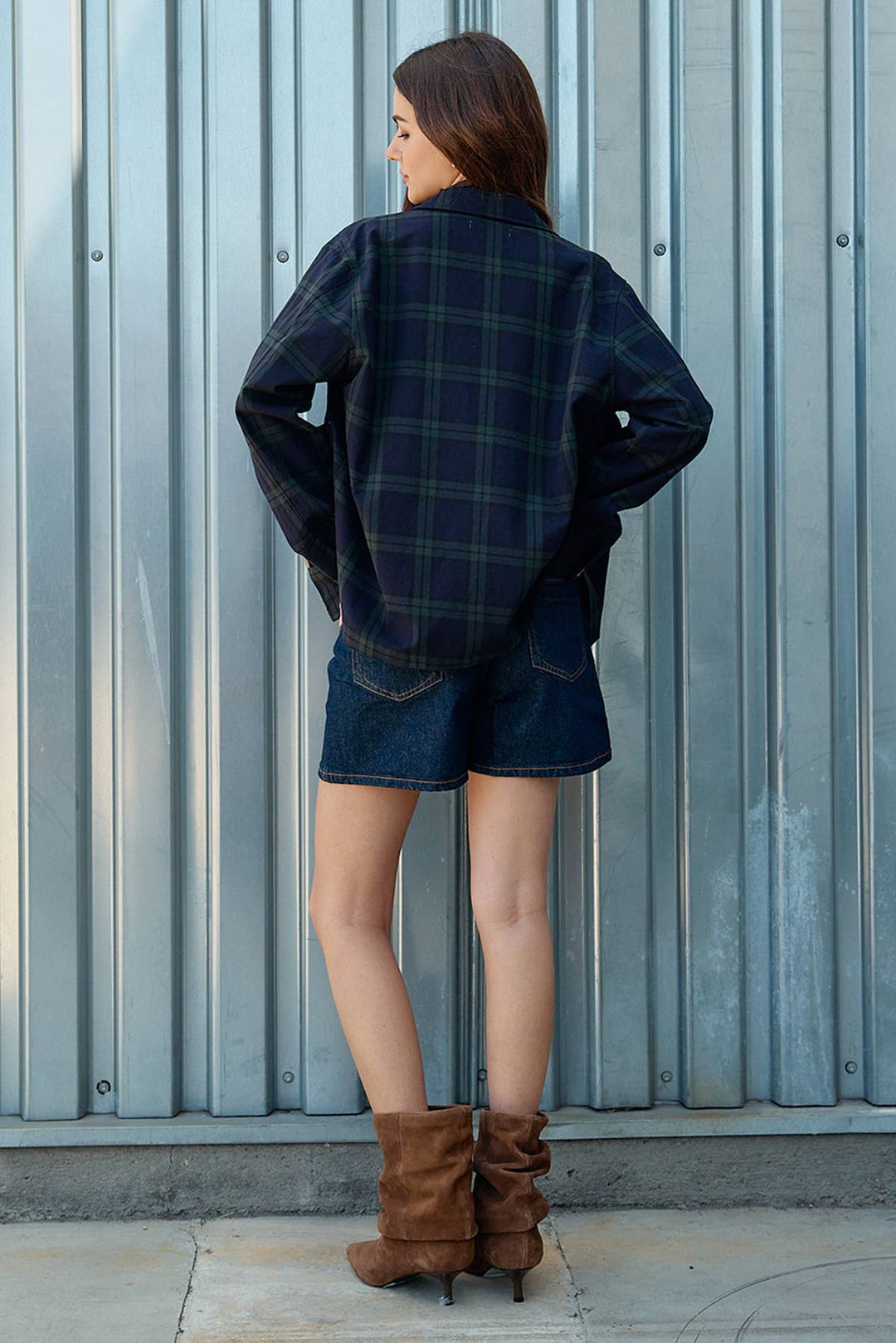 Raisonnel | Navy Plaid Button Front Pocket Jacket