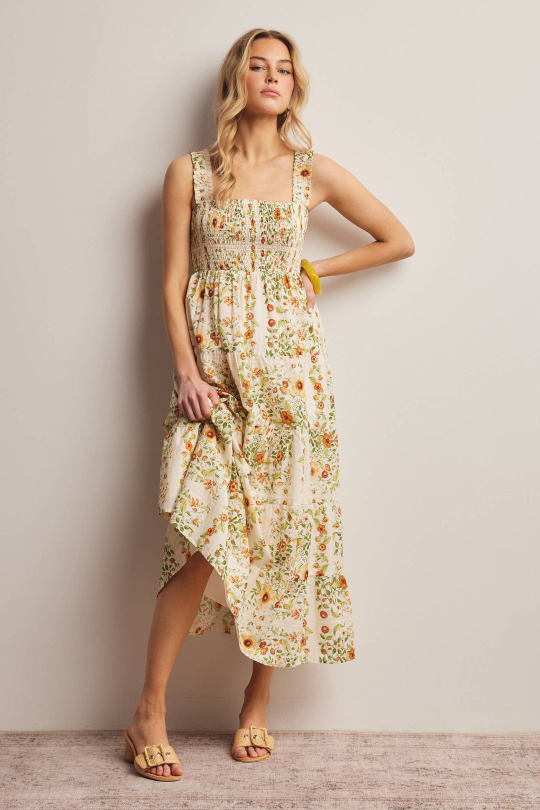 Forte | Floral Smocked Tiered Midi Dress