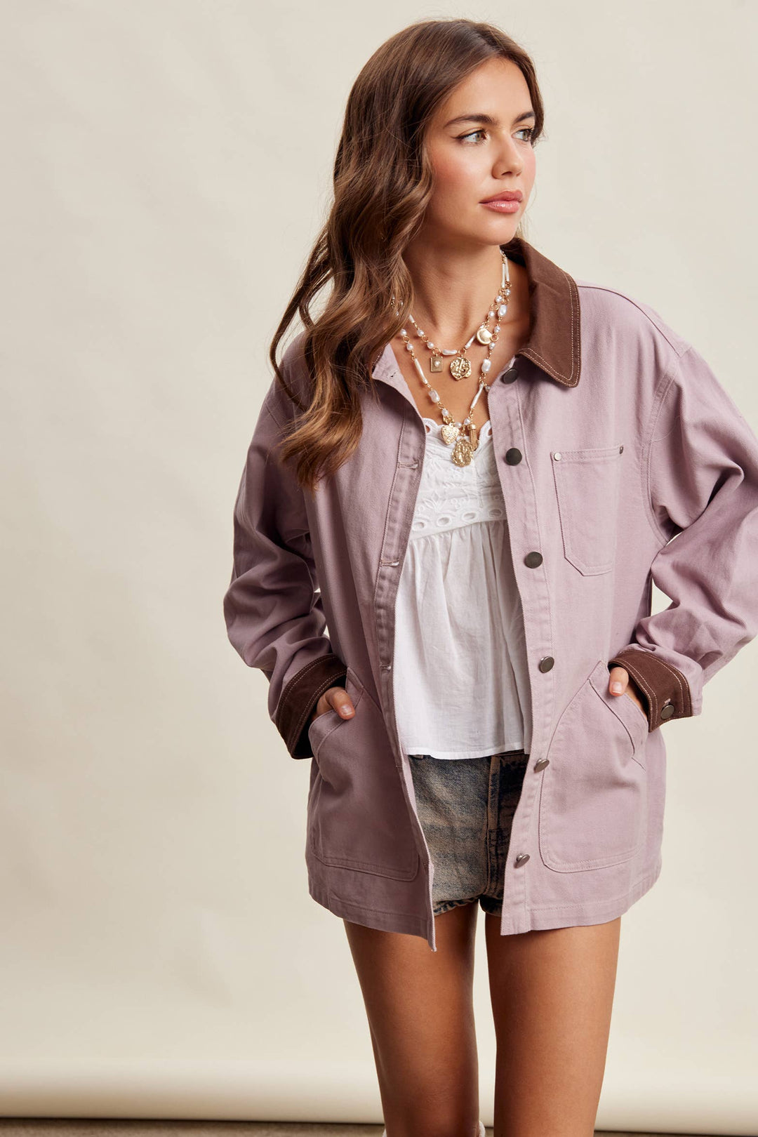 Listicle | Contrast Collar Utility Barn Jacket LJ0271