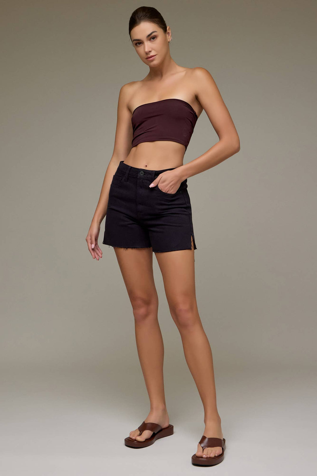 Hidden Jeans | Black Side Slit Mom Shorts