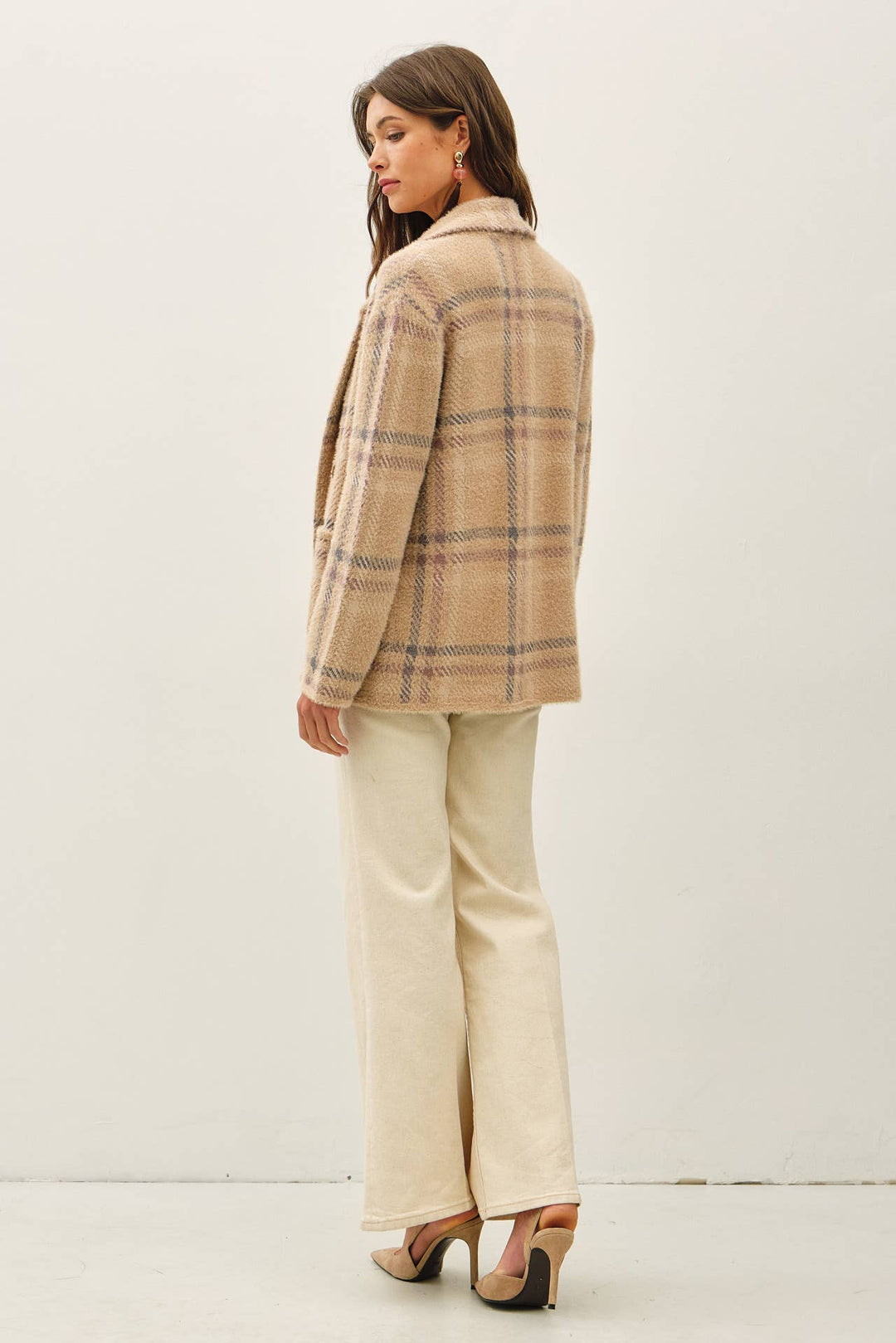 Be Cool | Fuzzy Plaid Double Button Jacket