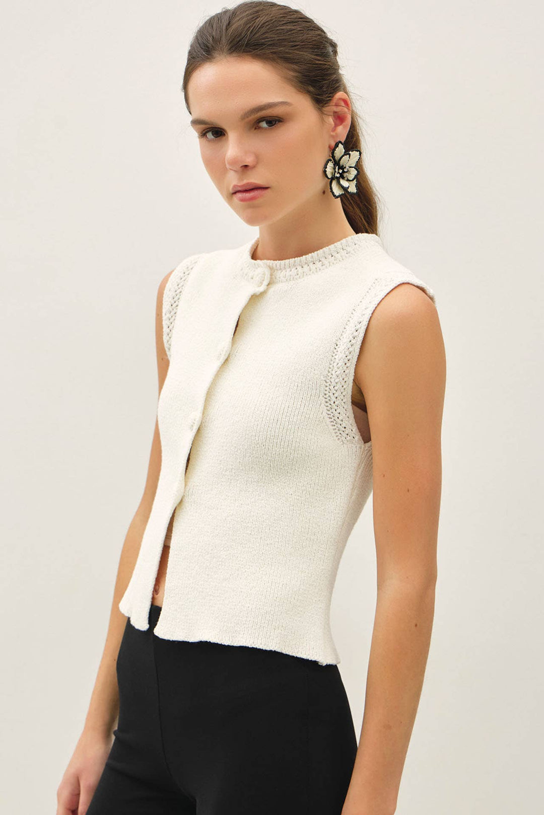 Be Cool | Corchet Trim Button Up Sweater Vest