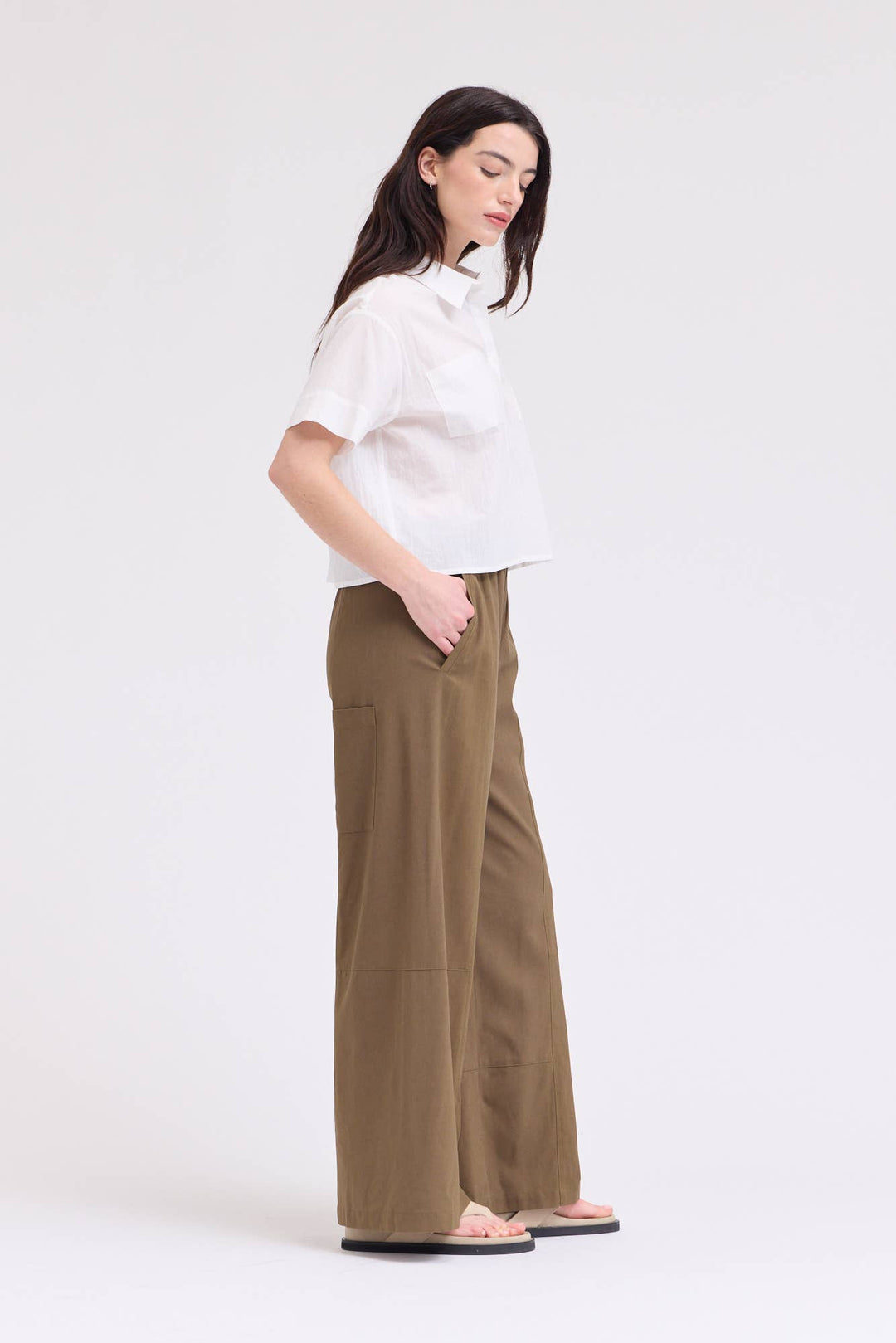 Grade and Gather | Cropped Button Up Shot Sleeve Top 