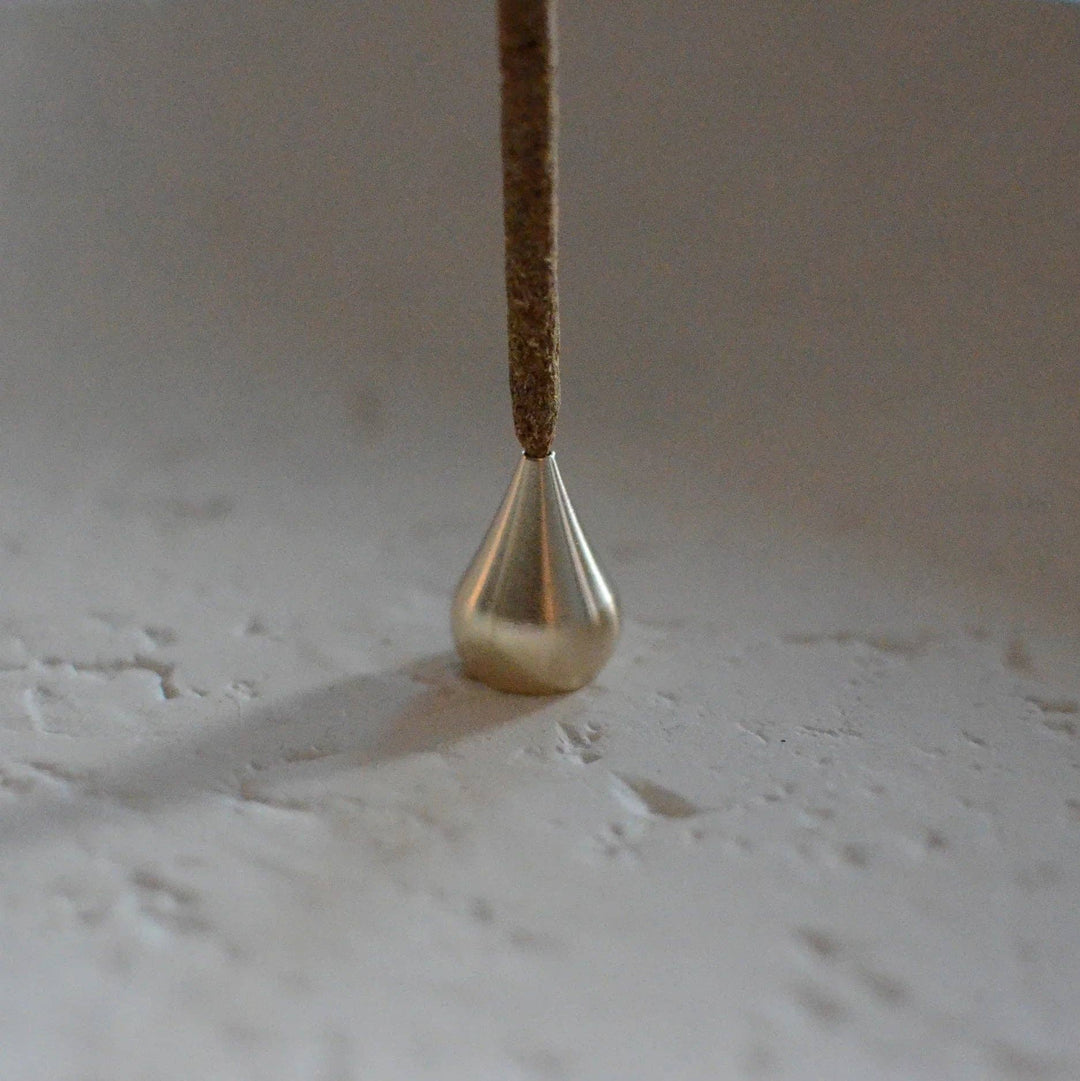Cedar and Myrrh | Tall Waterdrop Brass Incense Holder