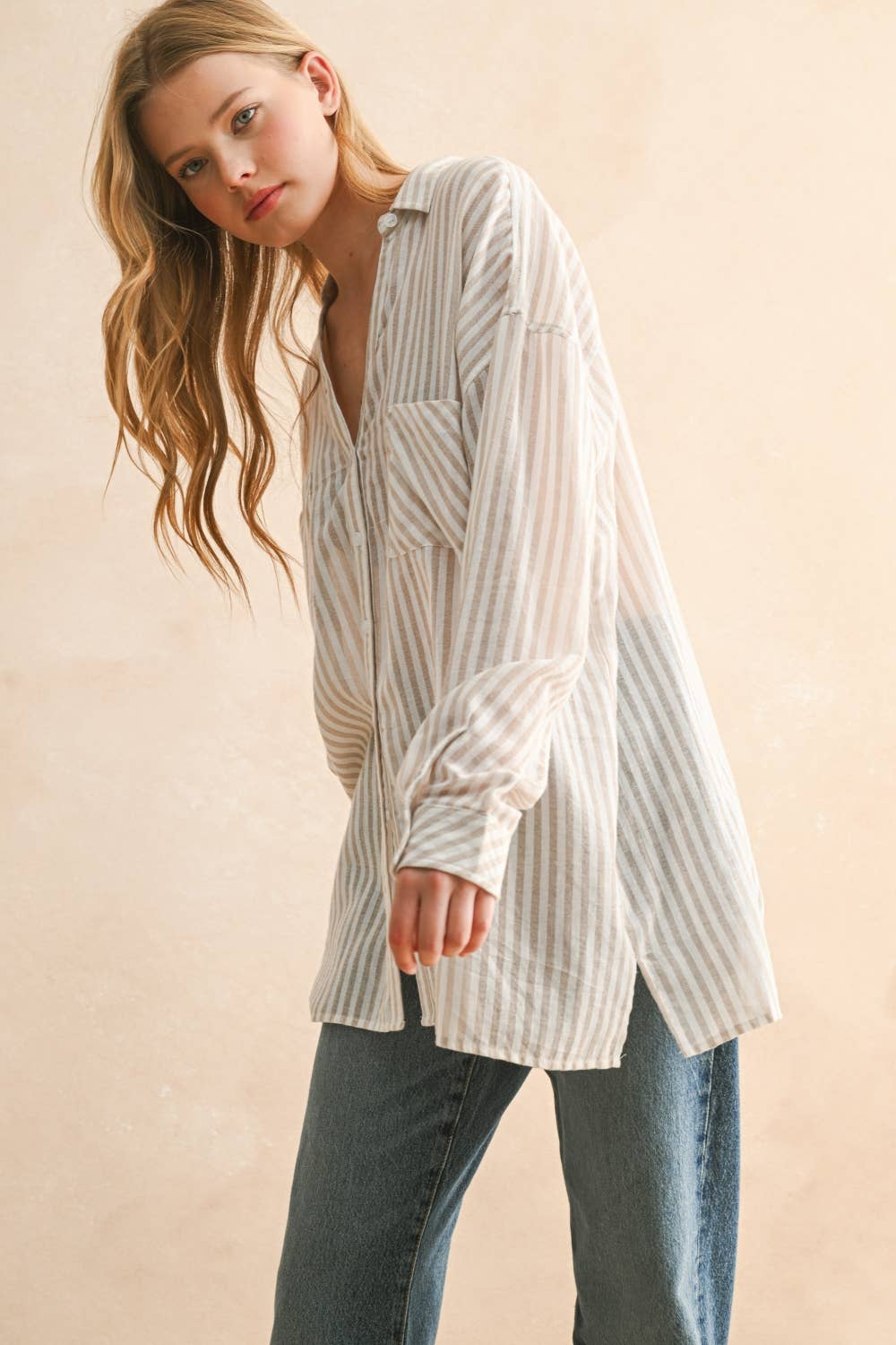 Miou Muse | Striped Button Down Shirt
