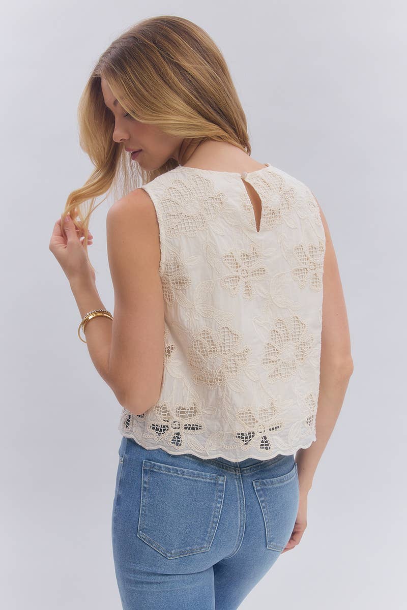 Bon | Sleeveless Romantic Lace flower Top