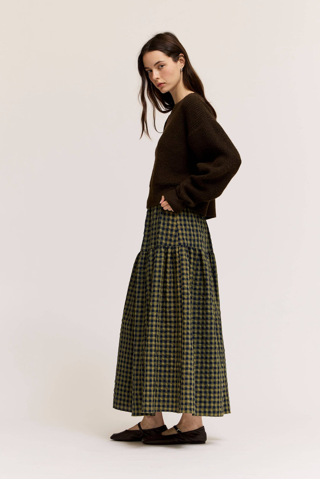 Grade and Gather | Front Button Checkered Skirt