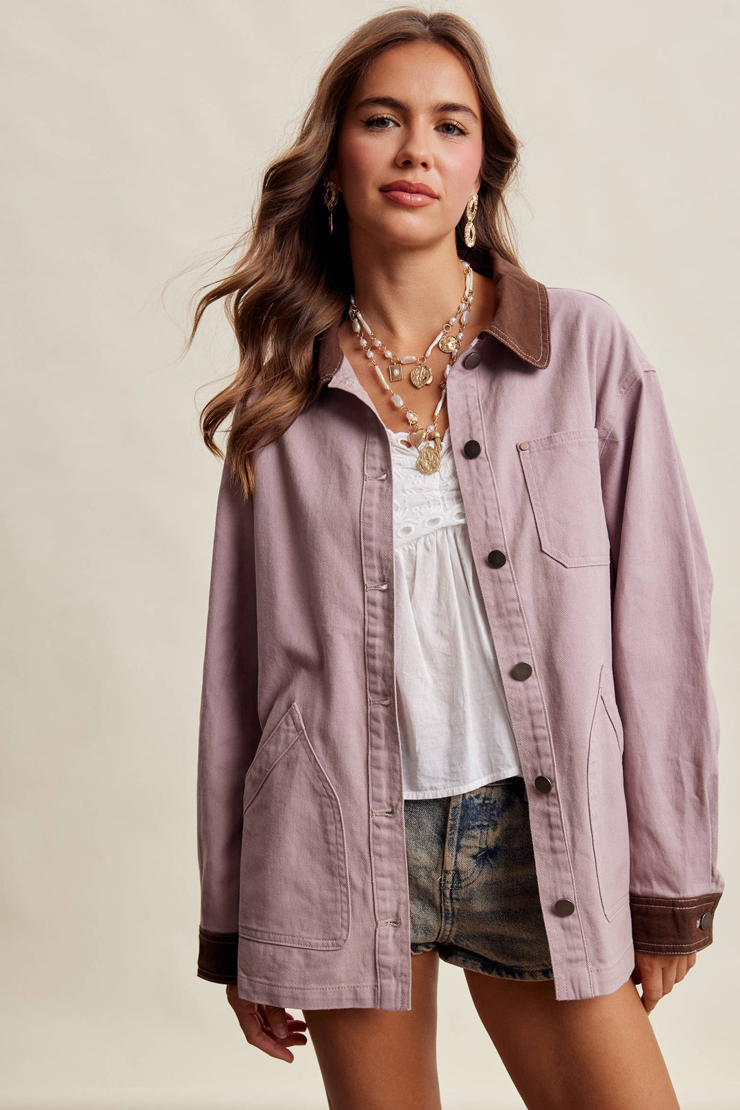 Listicle | Contrast Collar Utility Barn Jacket LJ0271