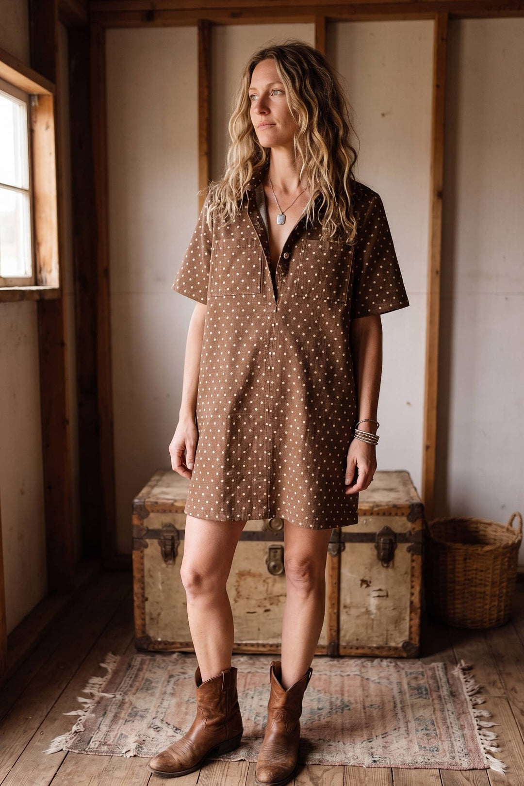 Sewn and Seen | Polka Dot Denim Shirt Dress