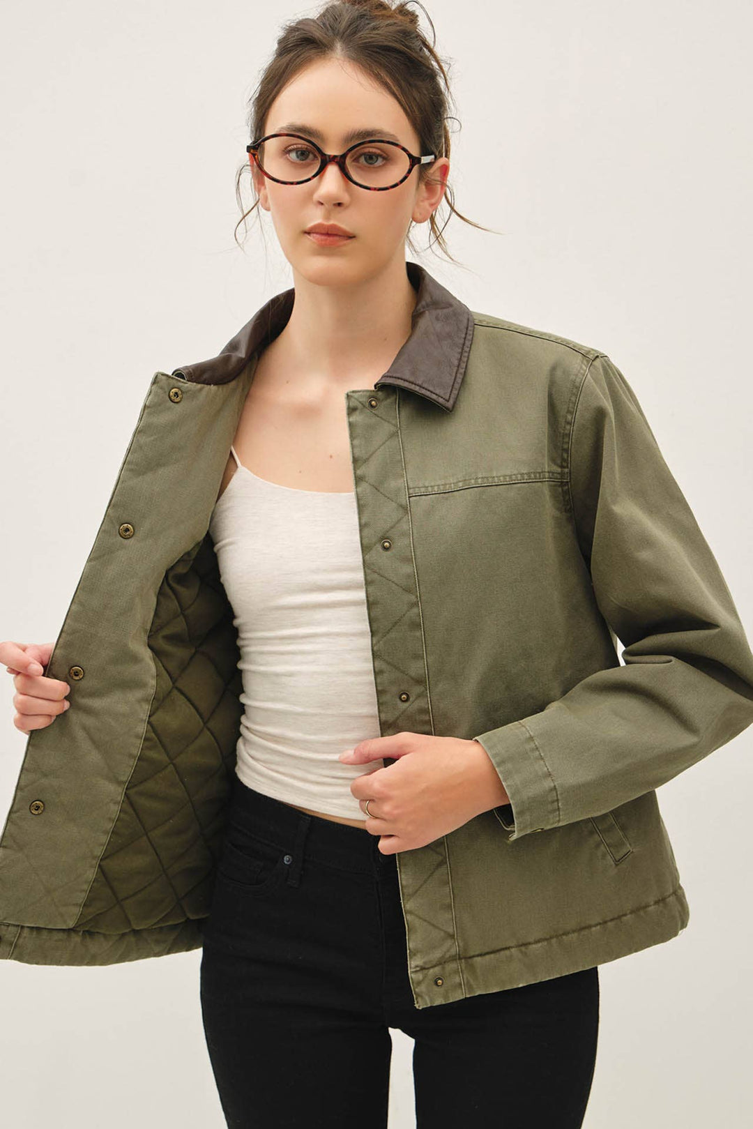 Be Cool | Cotton Chore Jacket With Leather Collar