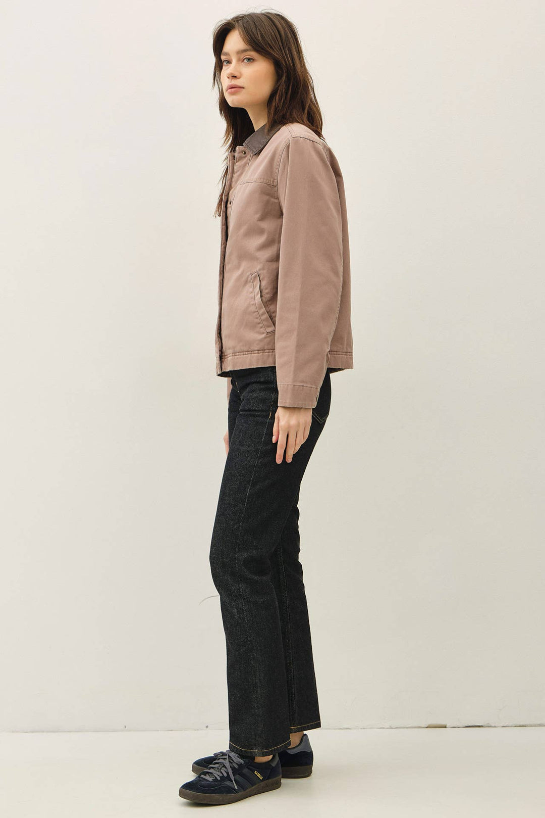 Be Cool | Cotton Chore Jacket With Leather Collar