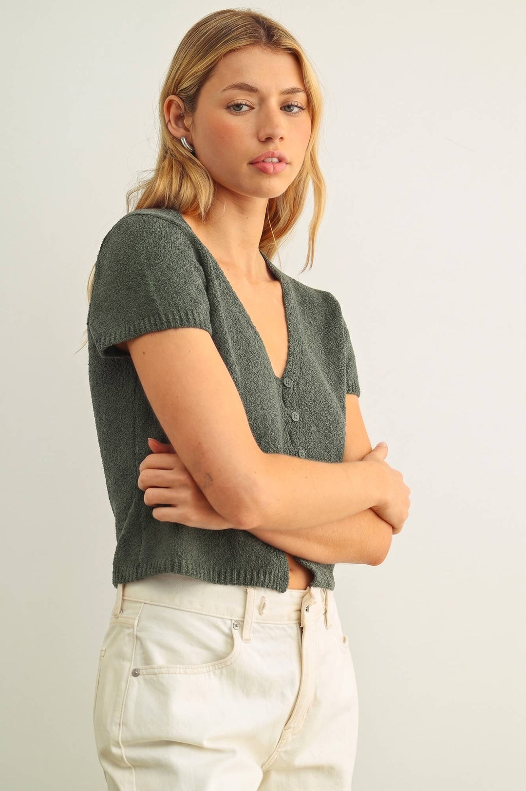 Miou Muse | Cap Sleeve Button Front Top
