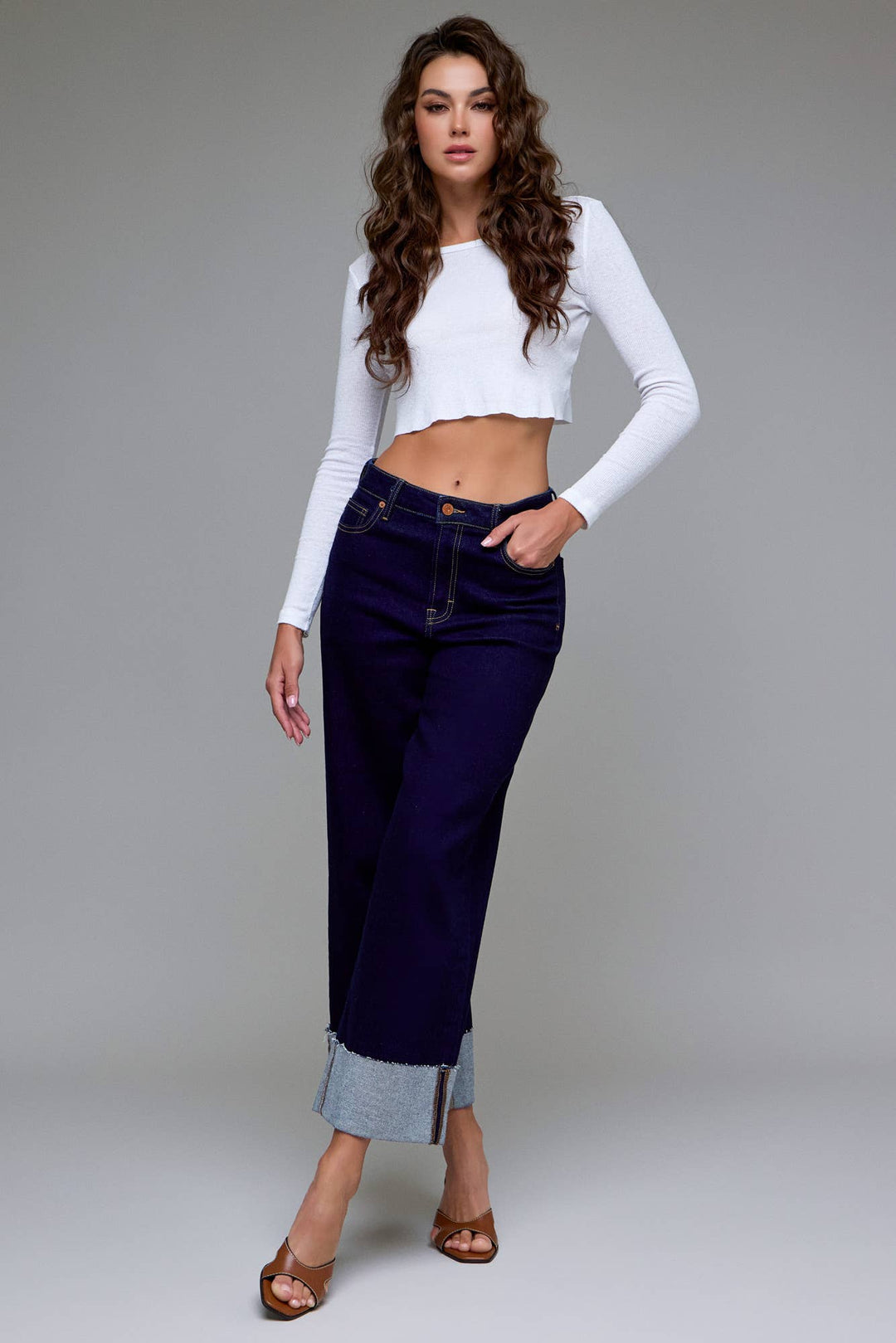 Hidden Jeans | Rinse Wash Cuffed 28" Inseam Wide leg