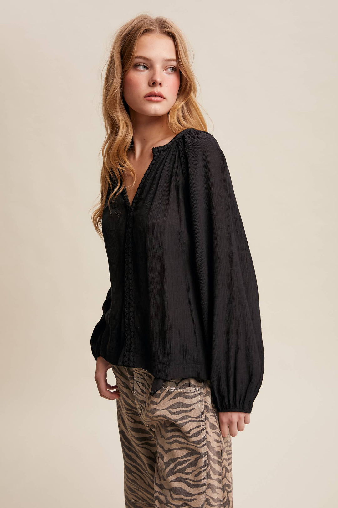 Listicle | Braided Trim Peasant Blouse
