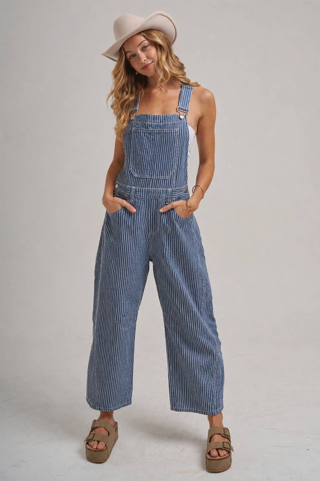 Bon | Stripe Denim Barrel Overalls