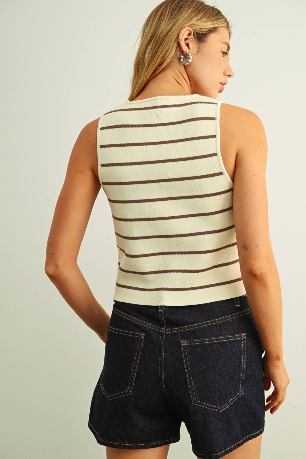 Miou Muse | Button Detail Stripe Pattern Knitted Vest