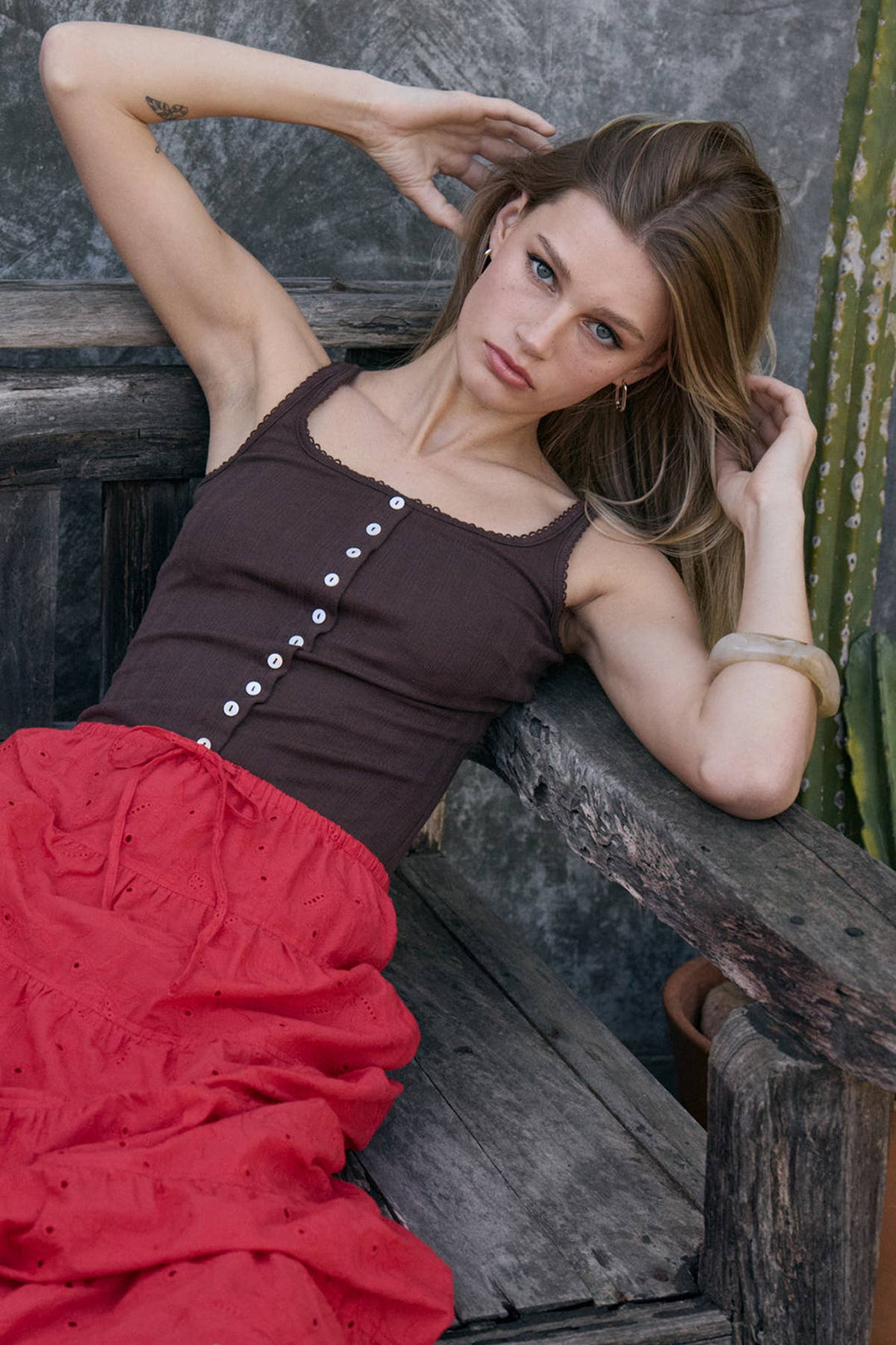 Raisonnel | Pointelle Ribbed Button Front Knit Cami
