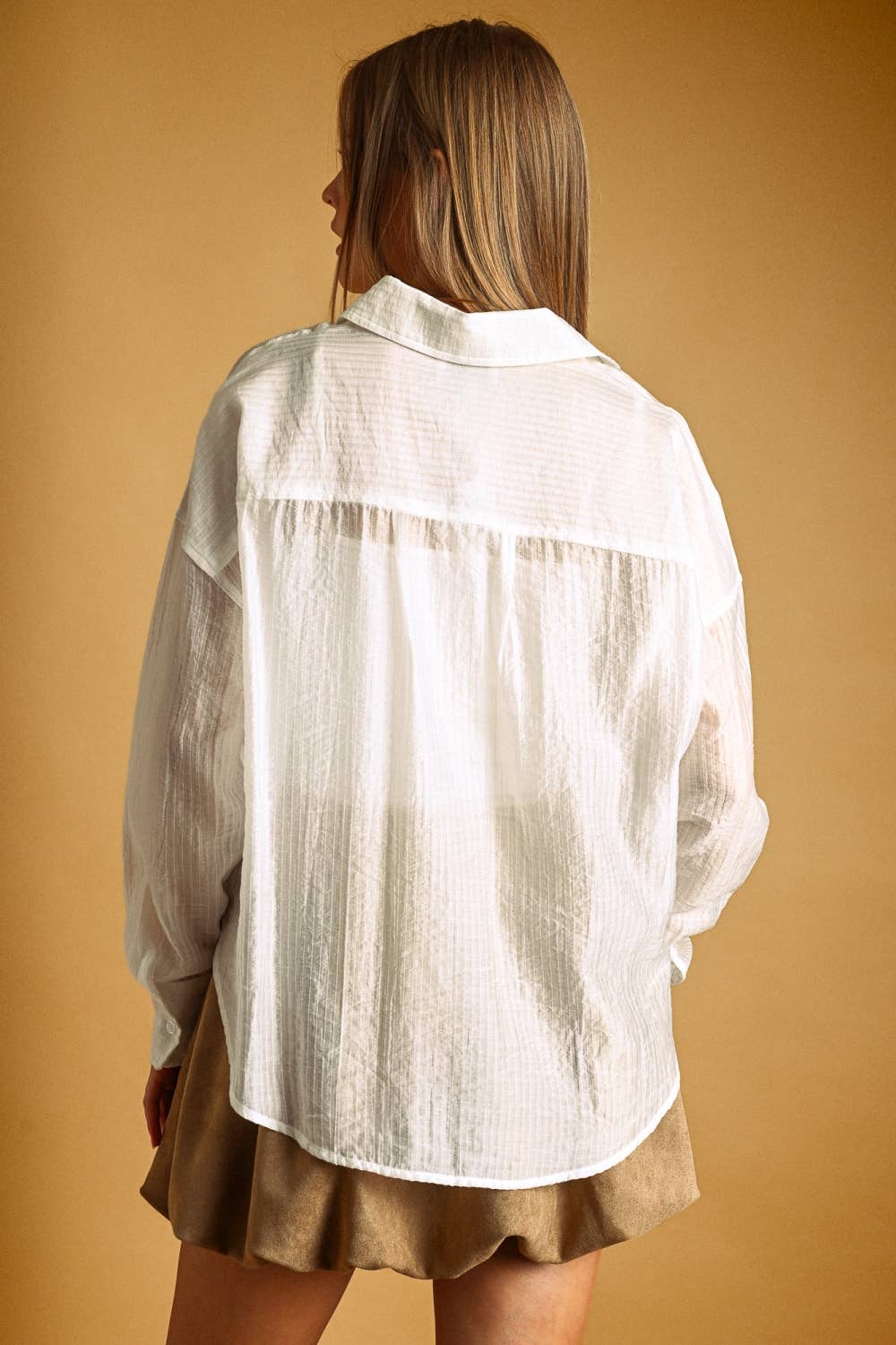Miou Muse | Pin Striped Sheer Button Front Shirt