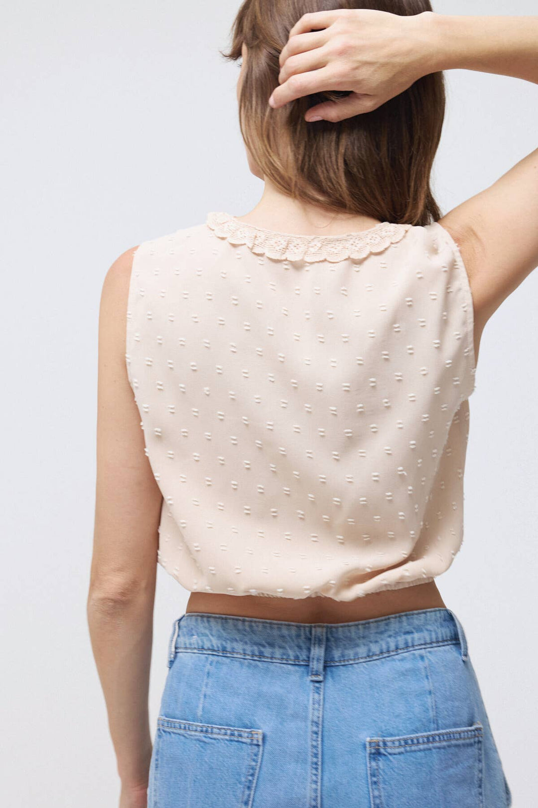 Lara Daisy | Square Neck Lace Trim Elastic Waist Blouse Top