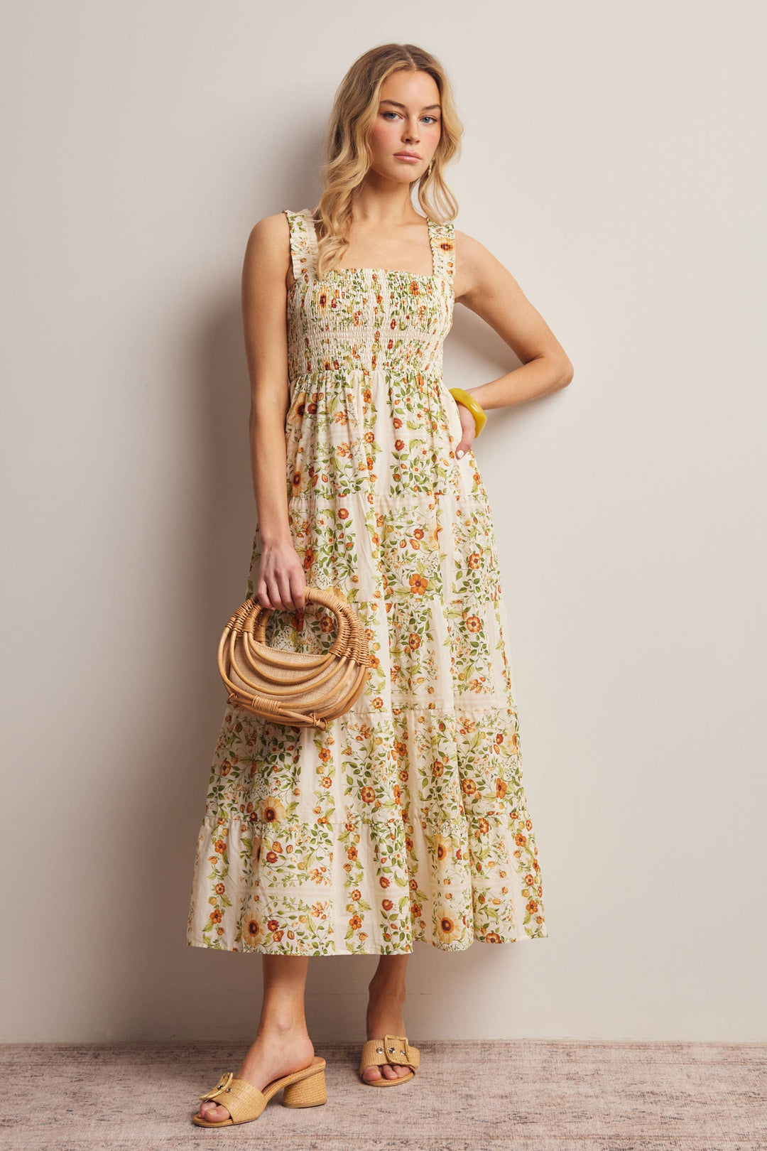 Forte | Floral Smocked Tiered Midi Dress