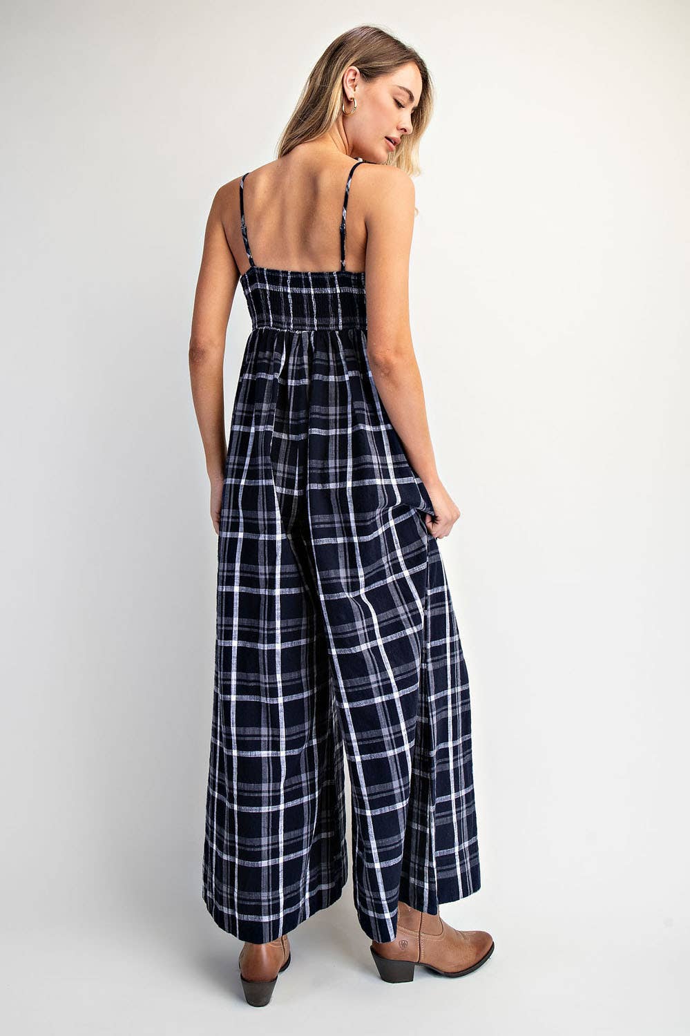 Cotierra | Checker Smocked Back Cami Jumpsuit