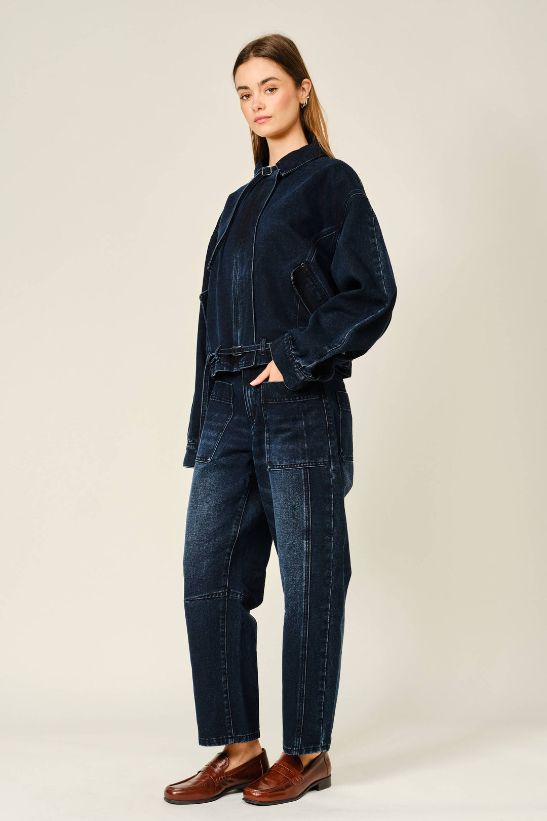 Aaron and Amber | Dark Wash Barrel Jeans