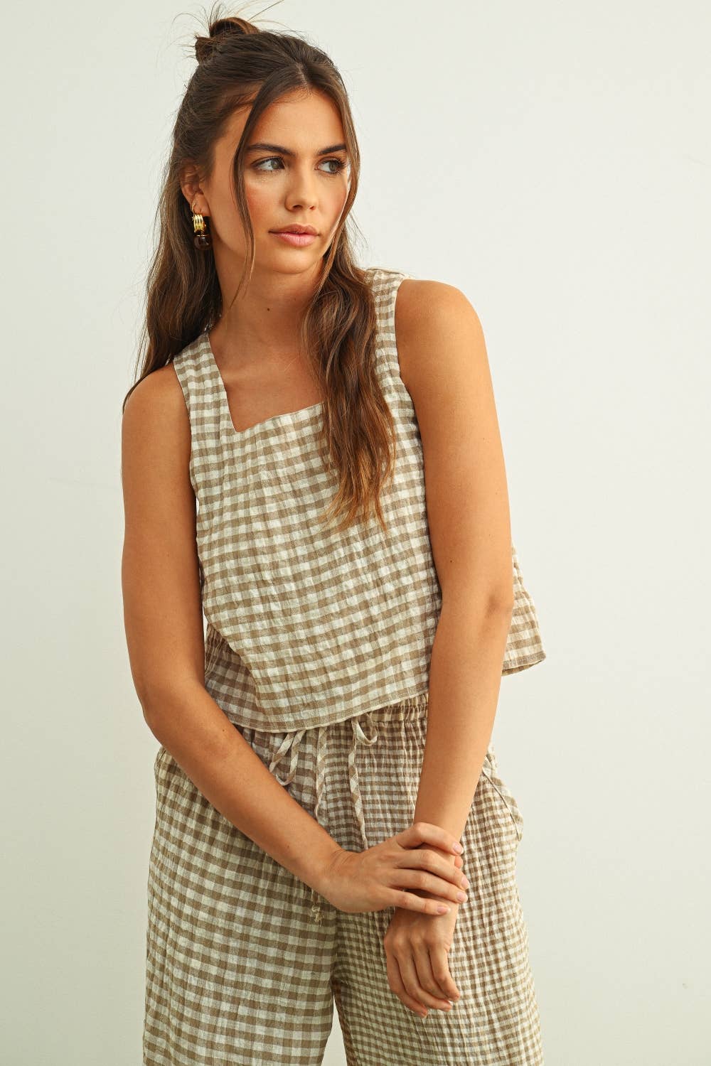 Miou Muse | Gingham Square Neck Tank Top