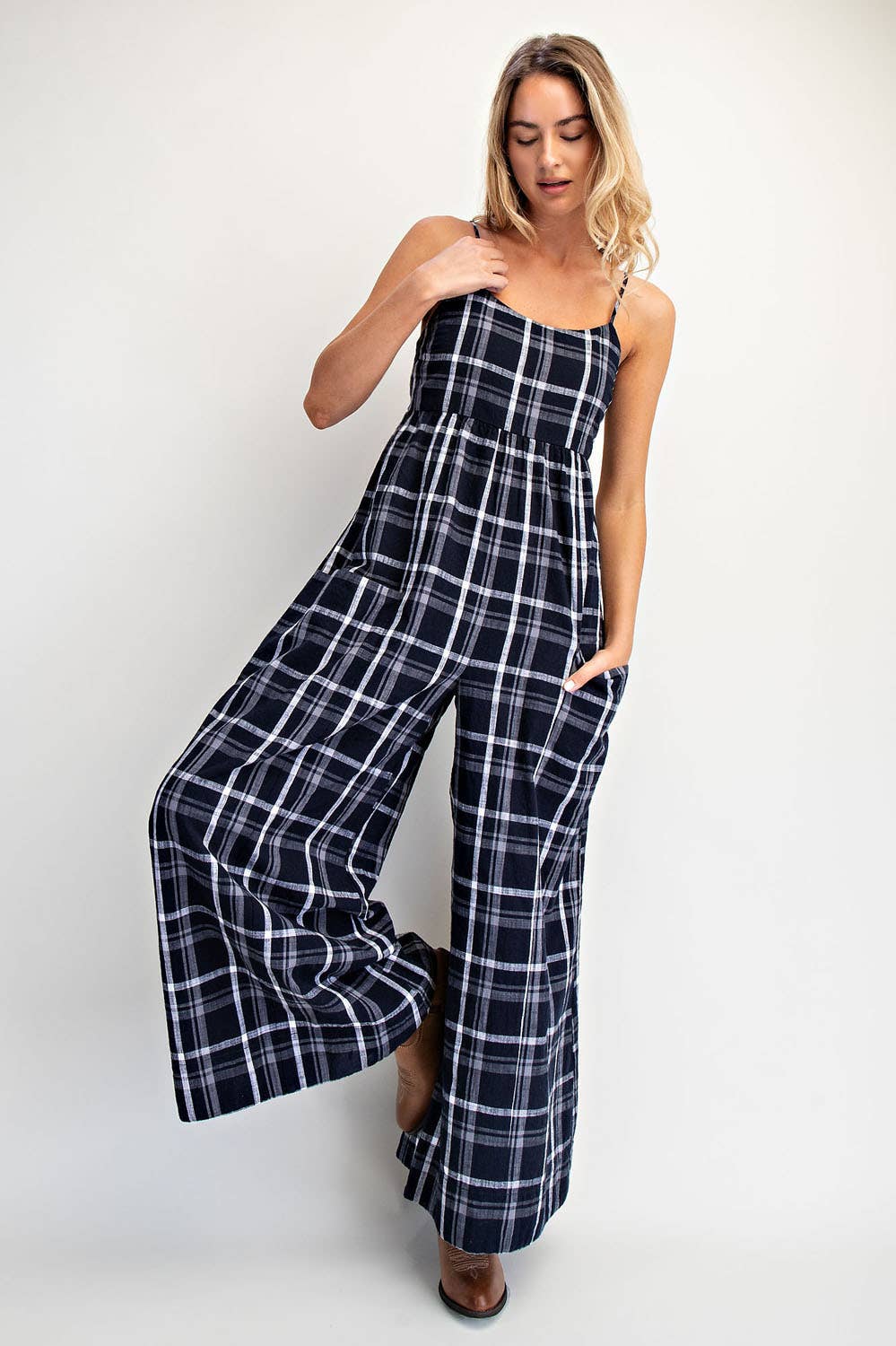 Cotierra | Checker Smocked Back Cami Jumpsuit