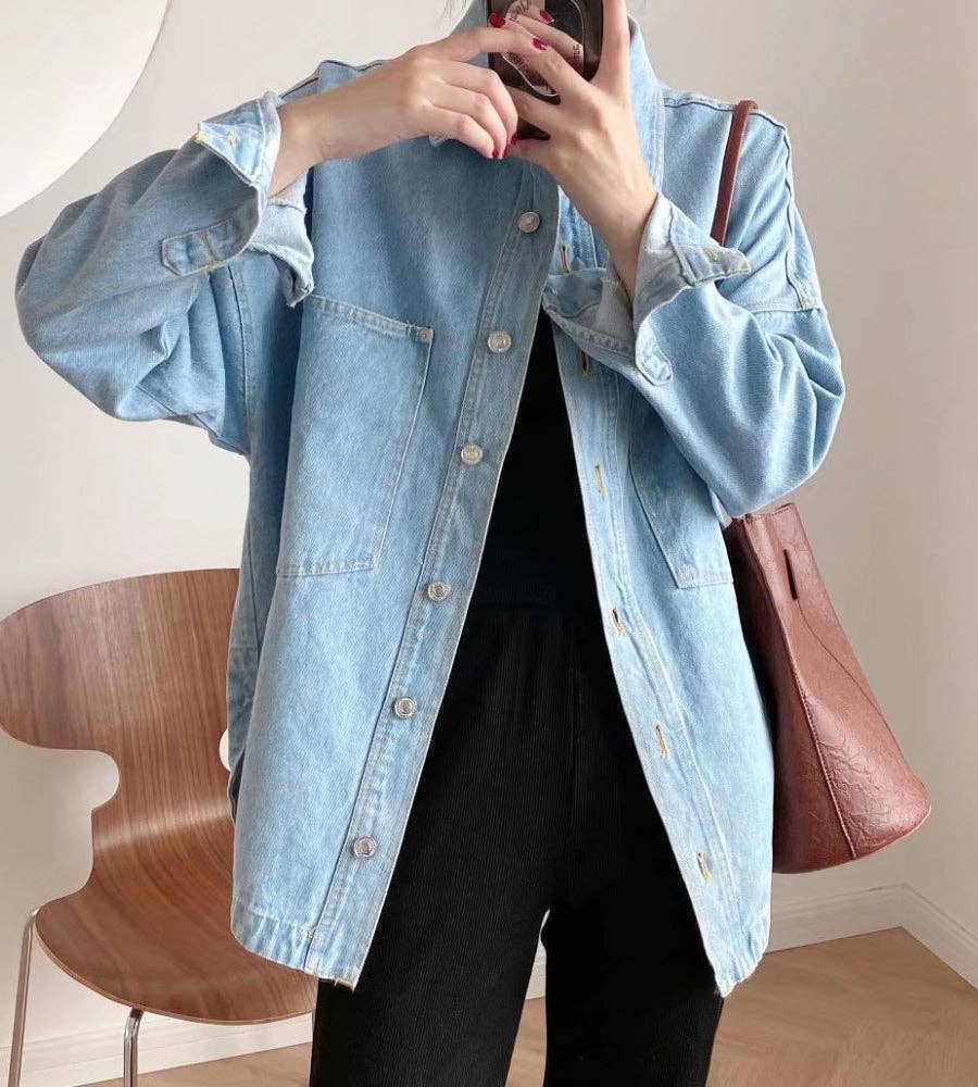 Sweetkama | Ladies Button-Up Pocket Denim Shacket