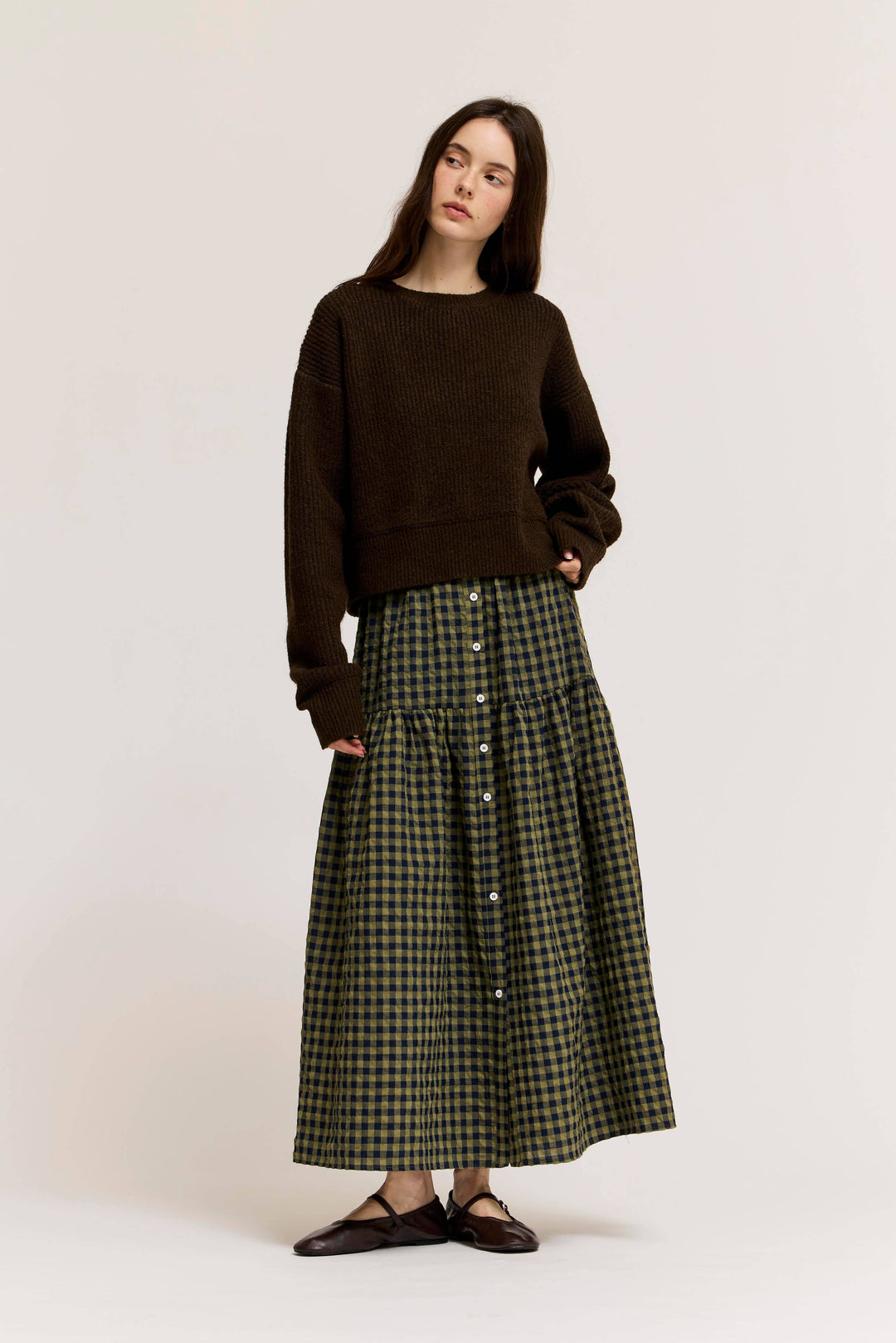Grade and Gather | Front Button Checkered Skirt