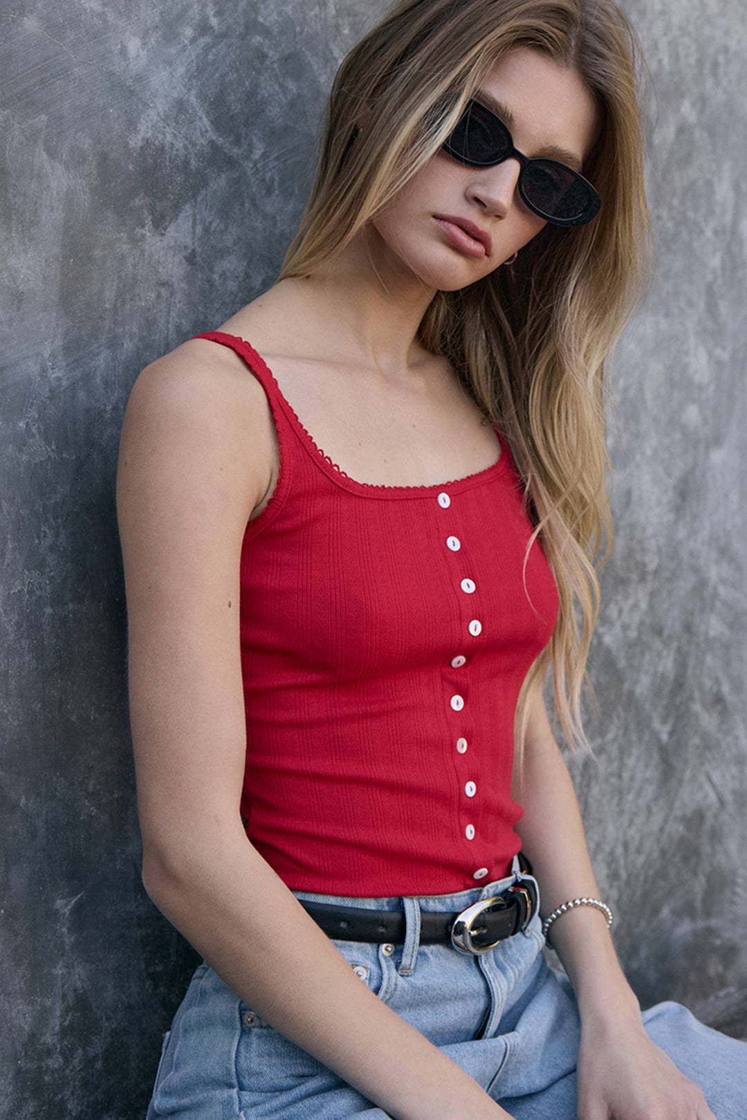 Raisonnel | Pointelle Ribbed Button Front Knit Cami