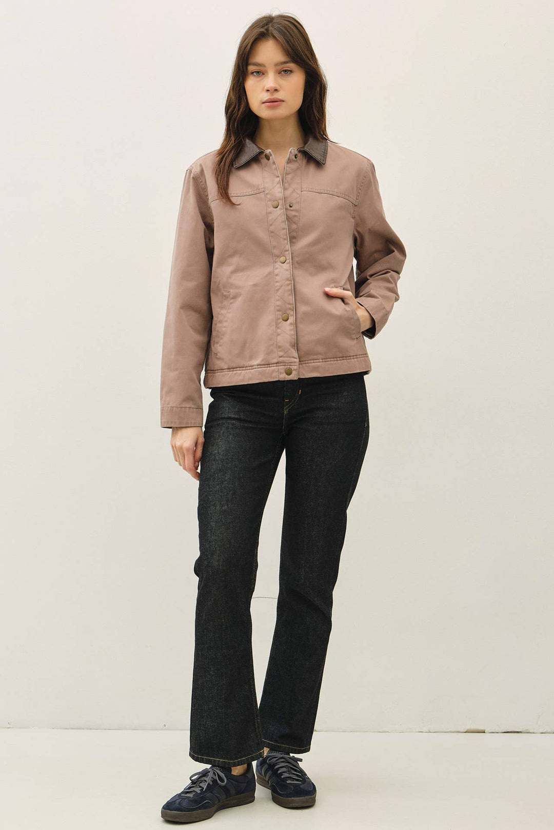 Be Cool | Cotton Chore Jacket With Leather Collar