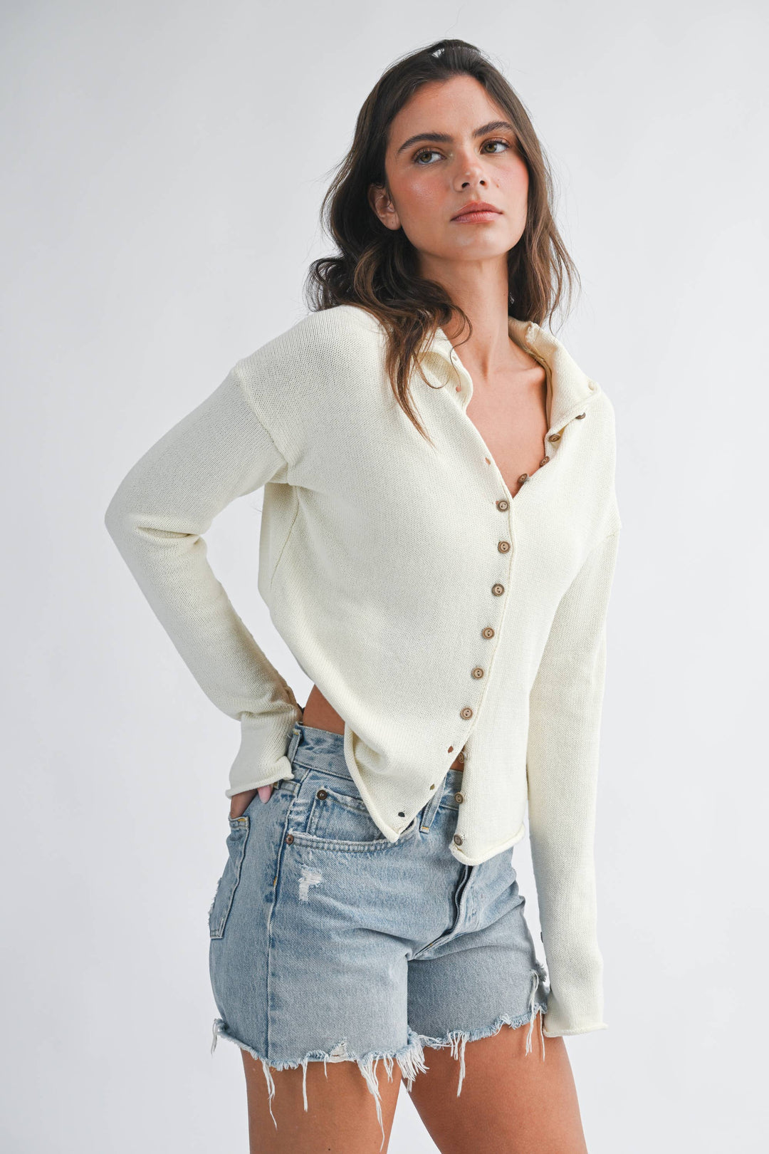 Aemi and Co | Button Front Cropped Knit Cardigan