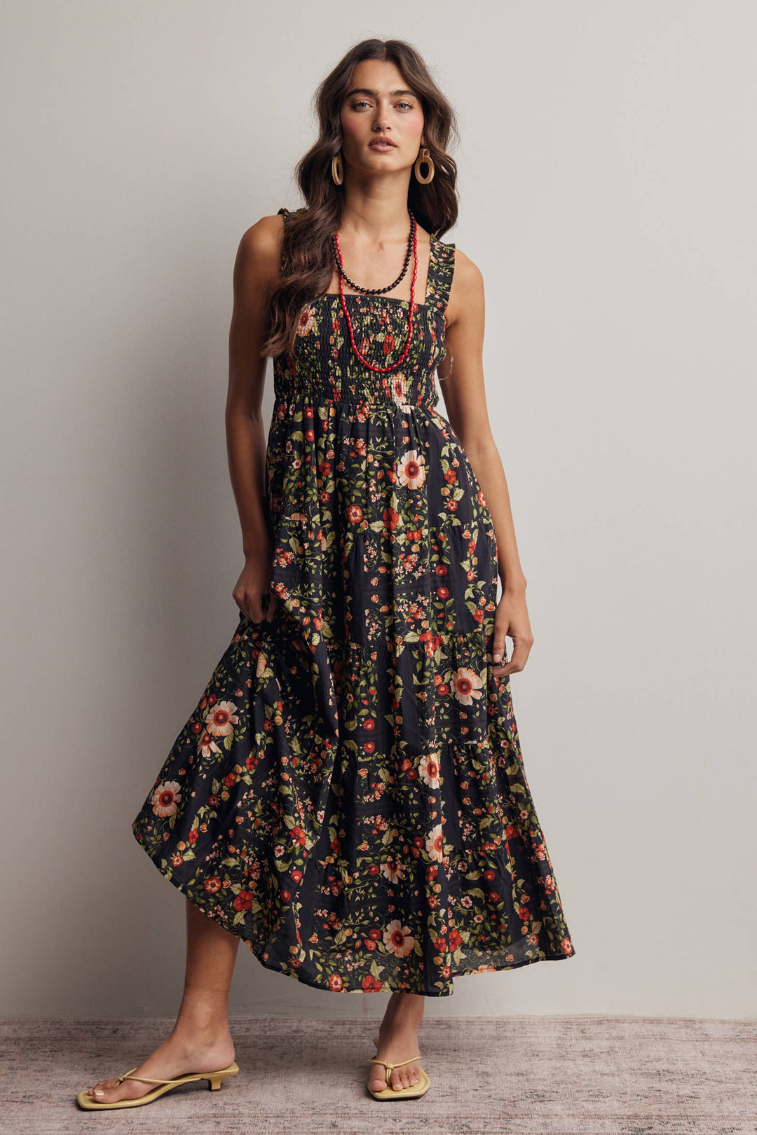 Forte | Floral Smocked Tiered Midi Dress
