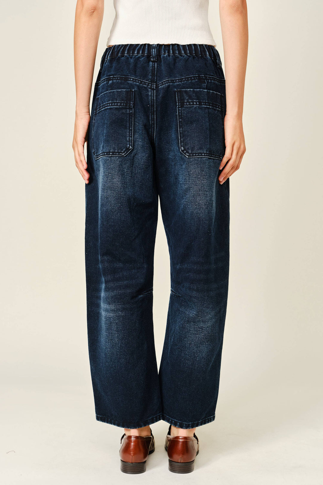 Aaron and Amber | Dark Wash Barrel Jeans