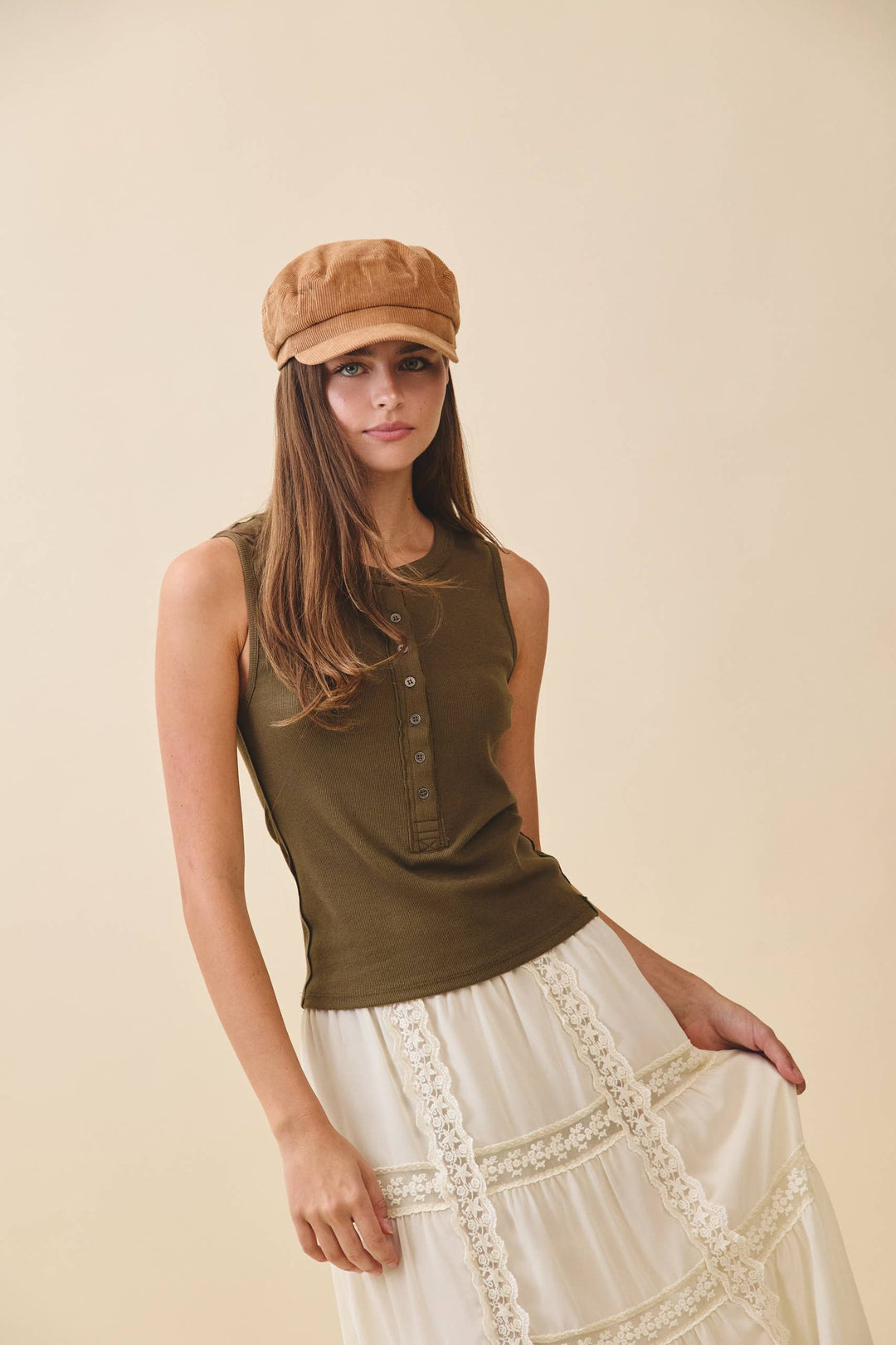 Aemi and Co |  Ribbed Henley Tank Top