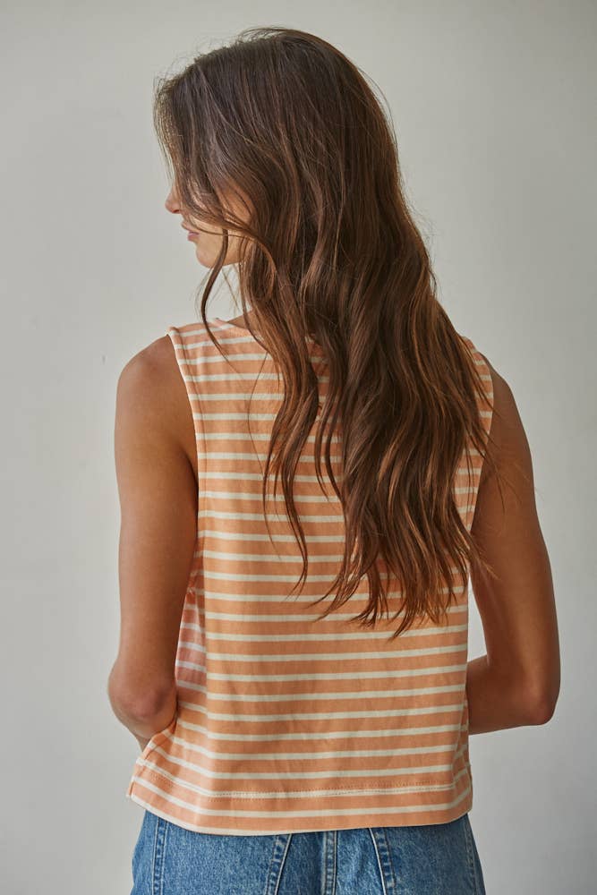 By Together | Knit Cotton Striped Round Neck Sleeveless Top