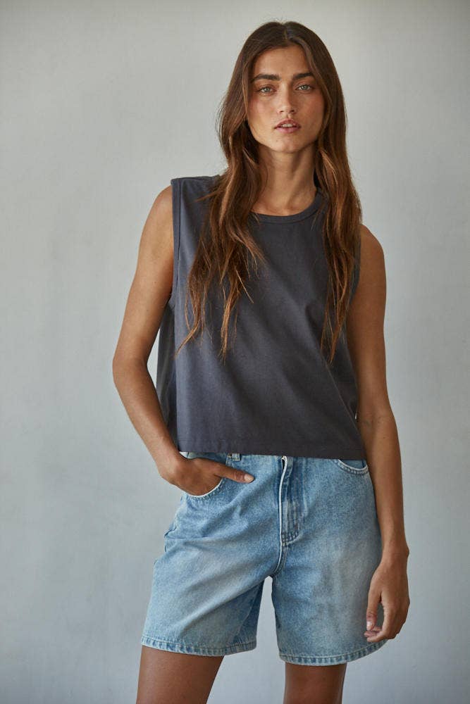 By Together | Knit Cotton Crew Neck Sleeveless Crop Top