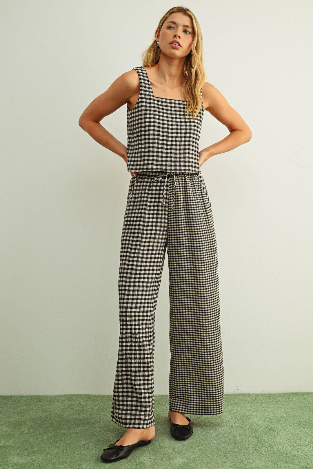 Miou Muse | Gingham Square Neck Tank Top
