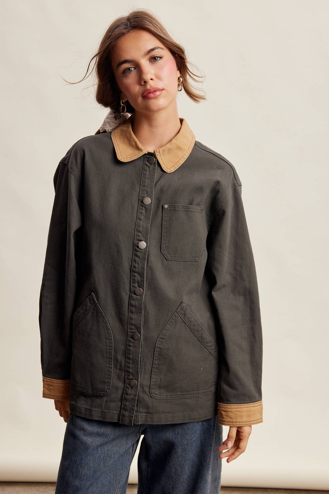 Listicle | Contrast Collar Utility Barn Jacket LJ0271